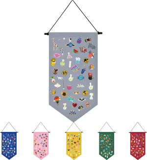 Wall Hanging Brooch Jewelry Storage Case Canvas Display Stand Enamel Pin Display Banner Holder Earrings Necklace Glitter Pin Collection Organizer (Grey)