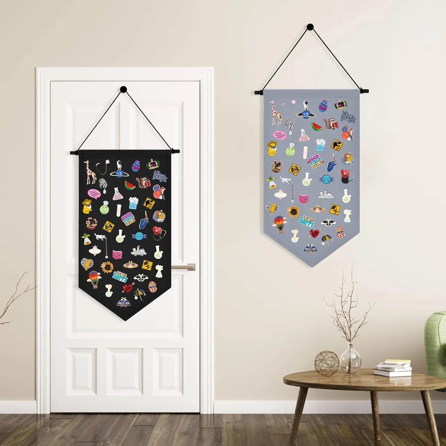 Wall Hanging Brooch Jewelry Storage Case Canvas Display Stand Enamel Pin Display Banner Holder Earrings Necklace Glitter Pin Collection Organizer (Grey)