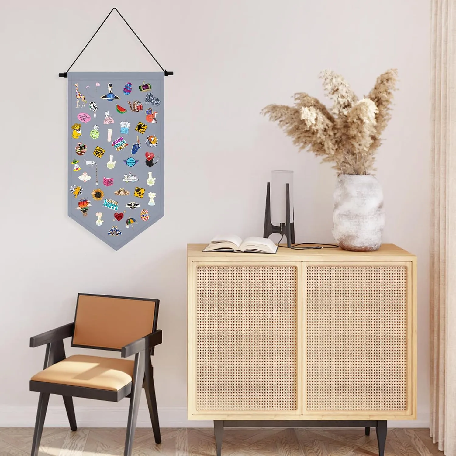 Wall Hanging Brooch Jewelry Storage Case Canvas Display Stand Enamel Pin Display Banner Holder Earrings Necklace Glitter Pin Collection Organizer (Grey)