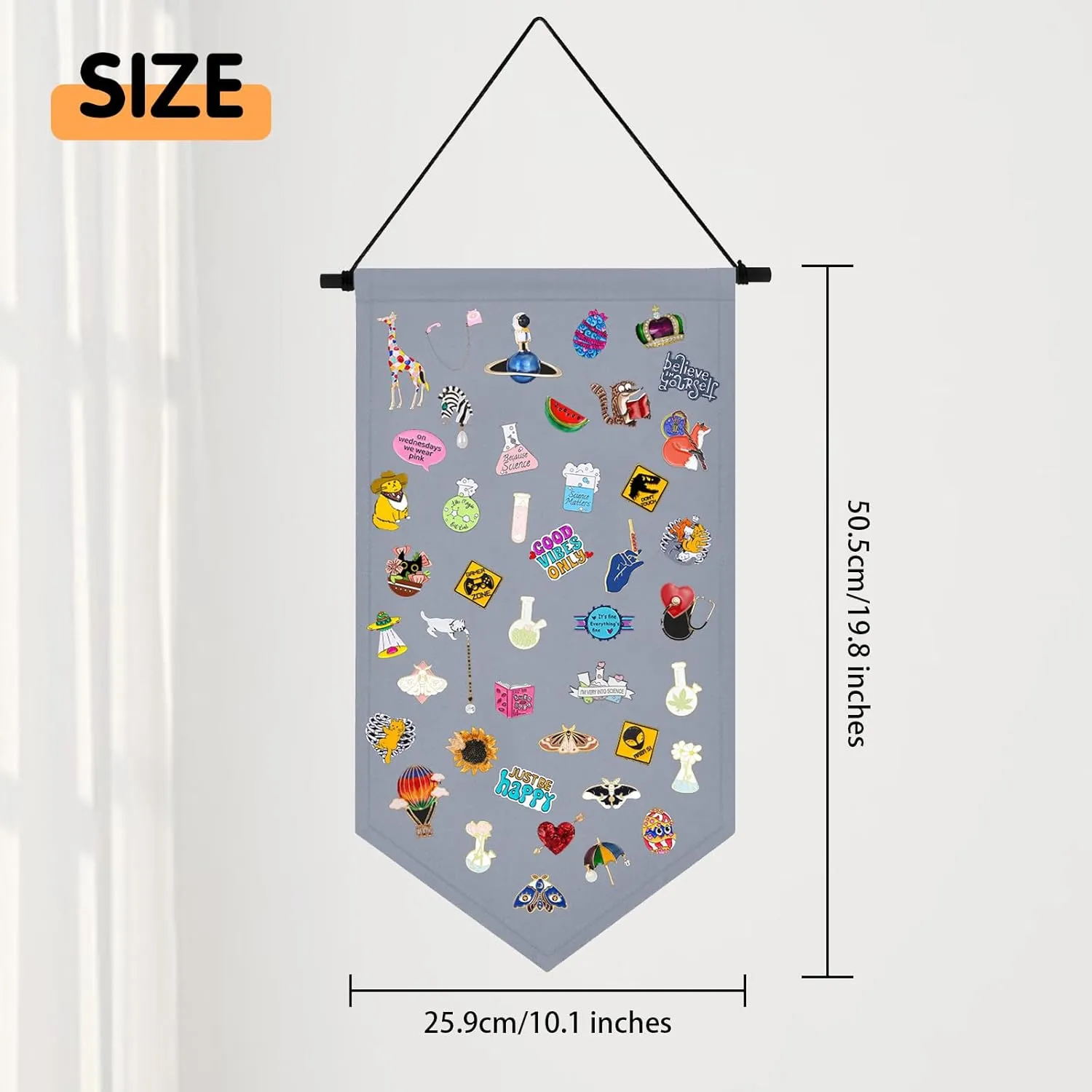 Wall Hanging Brooch Jewelry Storage Case Canvas Display Stand Enamel Pin Display Banner Holder Earrings Necklace Glitter Pin Collection Organizer (Grey)