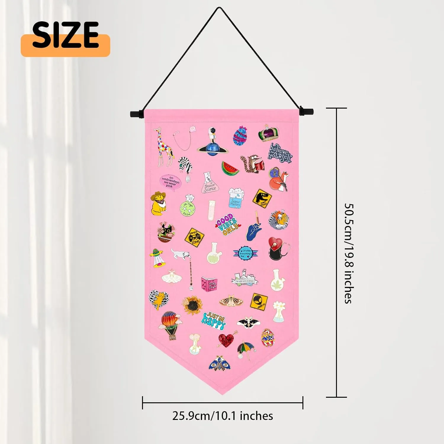 Wall Hanging Brooch Jewelry Storage Case Canvas Display Stand Enamel Pin Display Banner Holder Earrings Necklace Glitter Pin Collection Organizer (Pink)