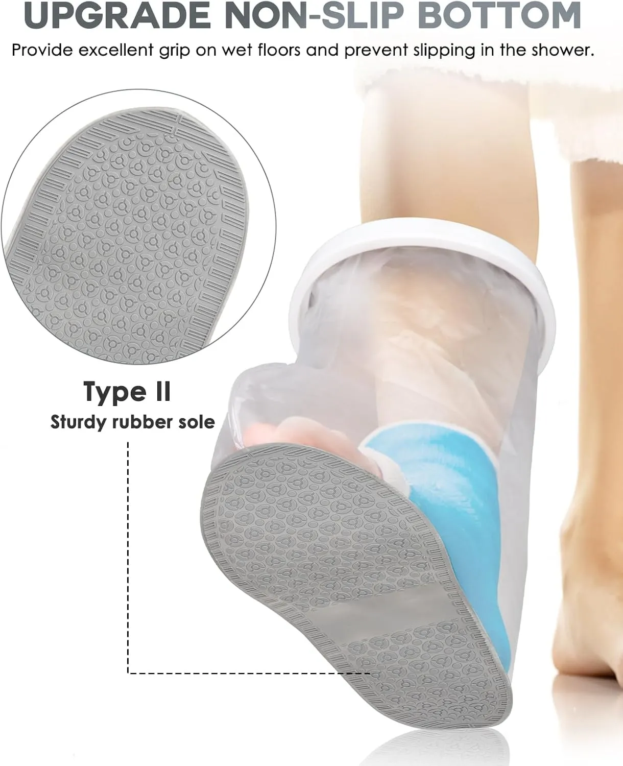 Waterproof Foot Cover for Shower Adult with Upgraded Non-Slip Bottom, Shower Boots for Foot after Surgery, Watertight Ankle Cast Protector Showeing Boot Cover for Bandage Dressing Wound, Reusable