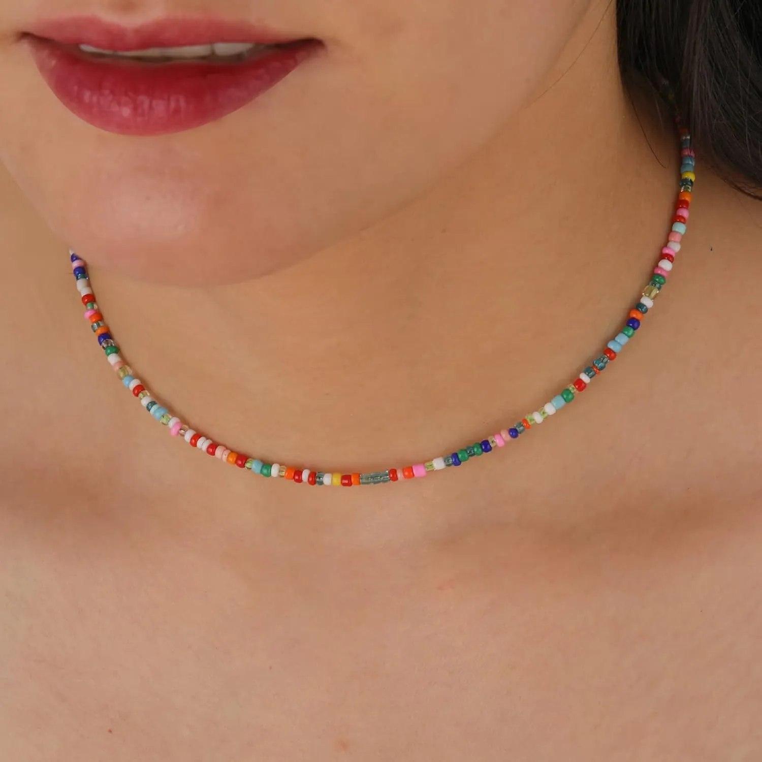 Wellike Colorful Beaded Necklace for Women Freshwater Beaded Pearl Choker Necklace Evil Eye Pearl Necklaces for Teen Girls Stainless Steel 18K Gold Plated Necklace Y2K Trendy Pearl Necklace Women