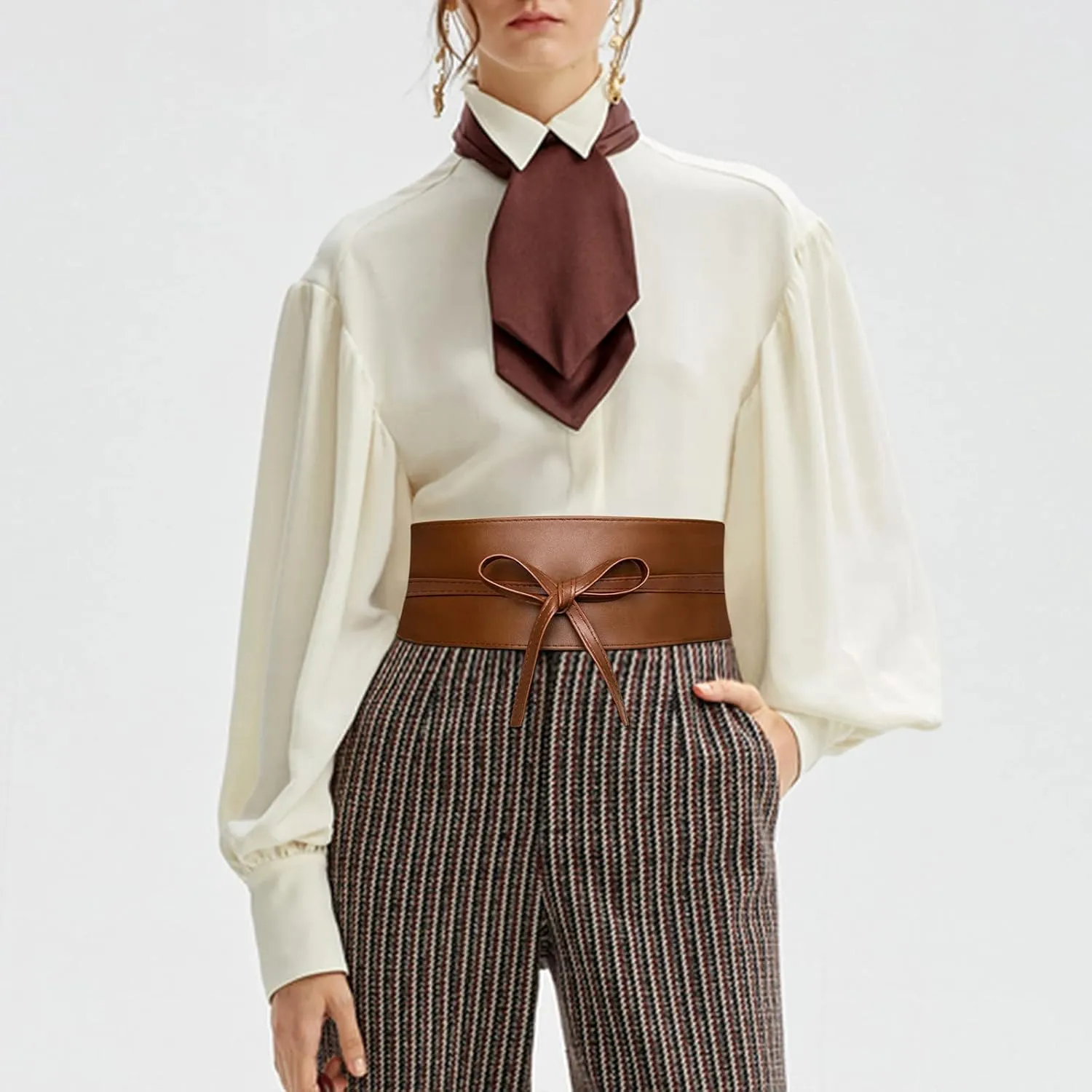 Wide Obi Belts for Women Thick Faux Leather Corset with Lace Up Wrap Style