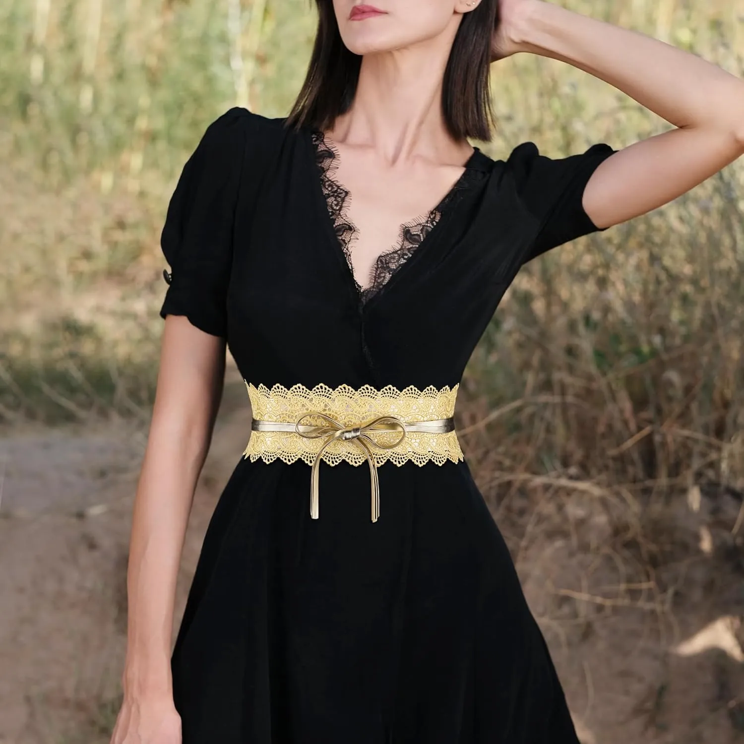 Wide Obi Belts for Women Thick Faux Leather Corset with Lace Up Wrap Style