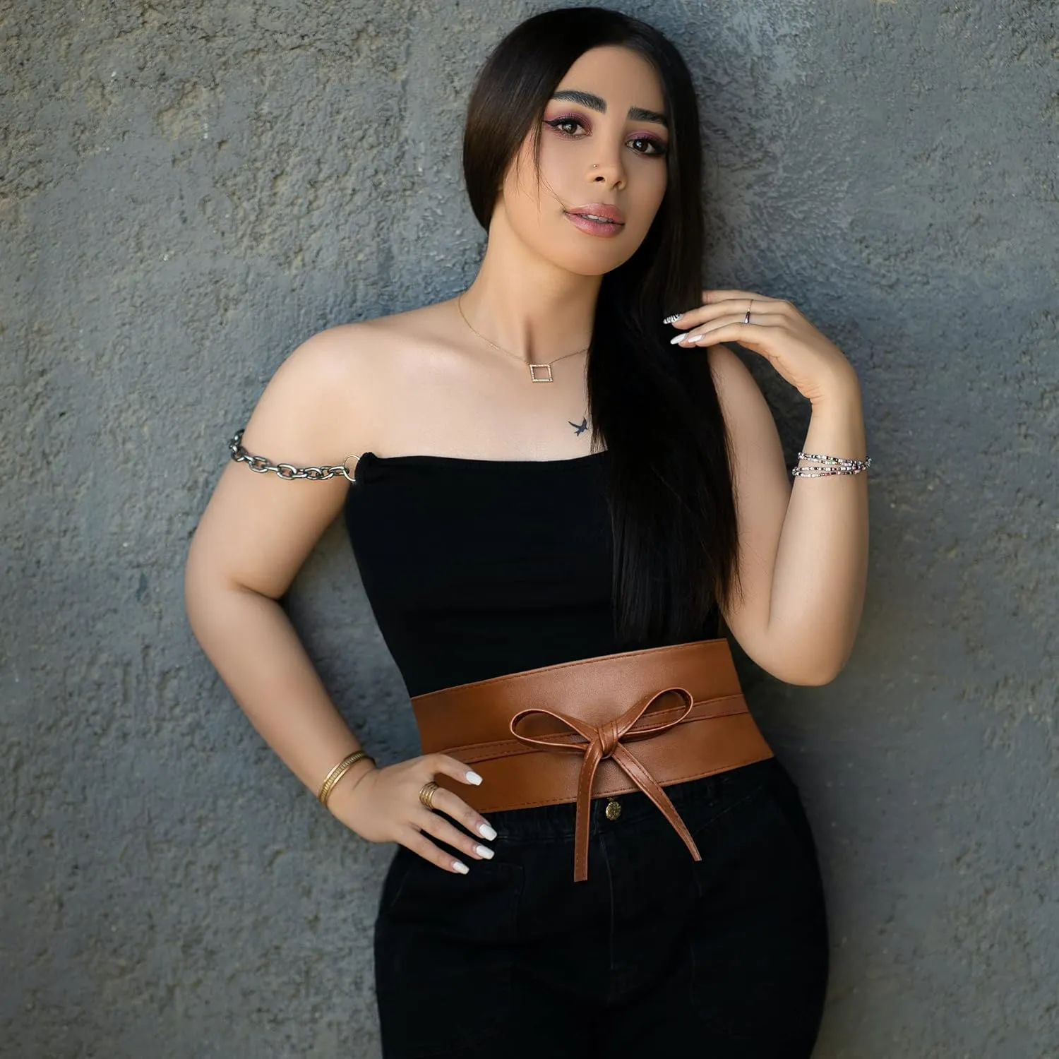 Wide Obi Belts for Women Thick Faux Leather Corset with Lace Up Wrap Style