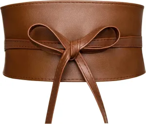 Wide Obi Belts for Women Thick Faux Leather Corset with Lace Up Wrap Style