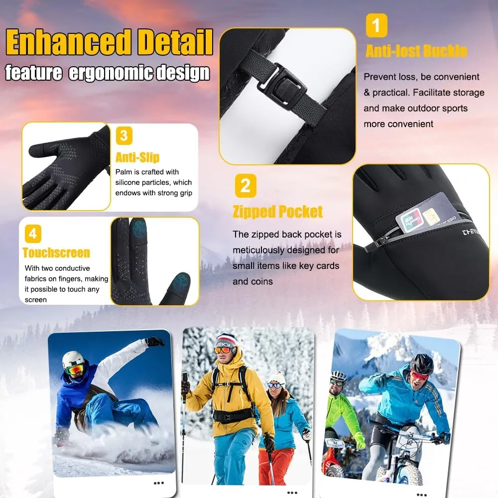 Winter Gloves - Waterproof Thermal Sport Gloves for Running, Cycling, Driving & Hiking - Touchscreen Compatible