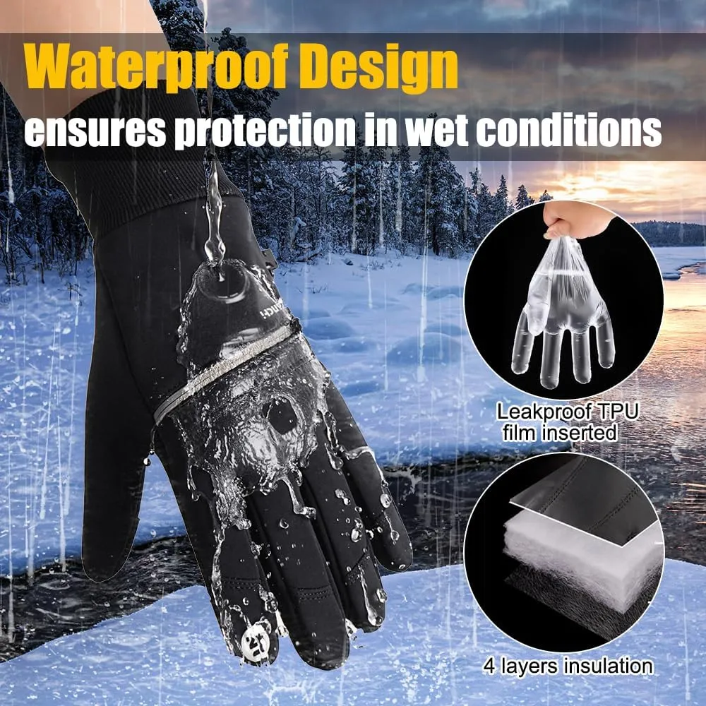 Winter Gloves - Waterproof Thermal Sport Gloves for Running, Cycling, Driving & Hiking - Touchscreen Compatible