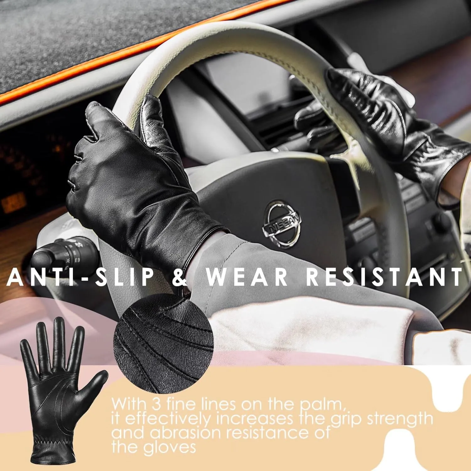 Winter Sheepskin Leather Gloves for Women, Fashion Driving Touchscreen Handwear with Thermal Cashmere Lining
