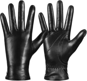 Winter Sheepskin Leather Gloves for Women, Fashion Driving Touchscreen Handwear with Thermal Cashmere Lining