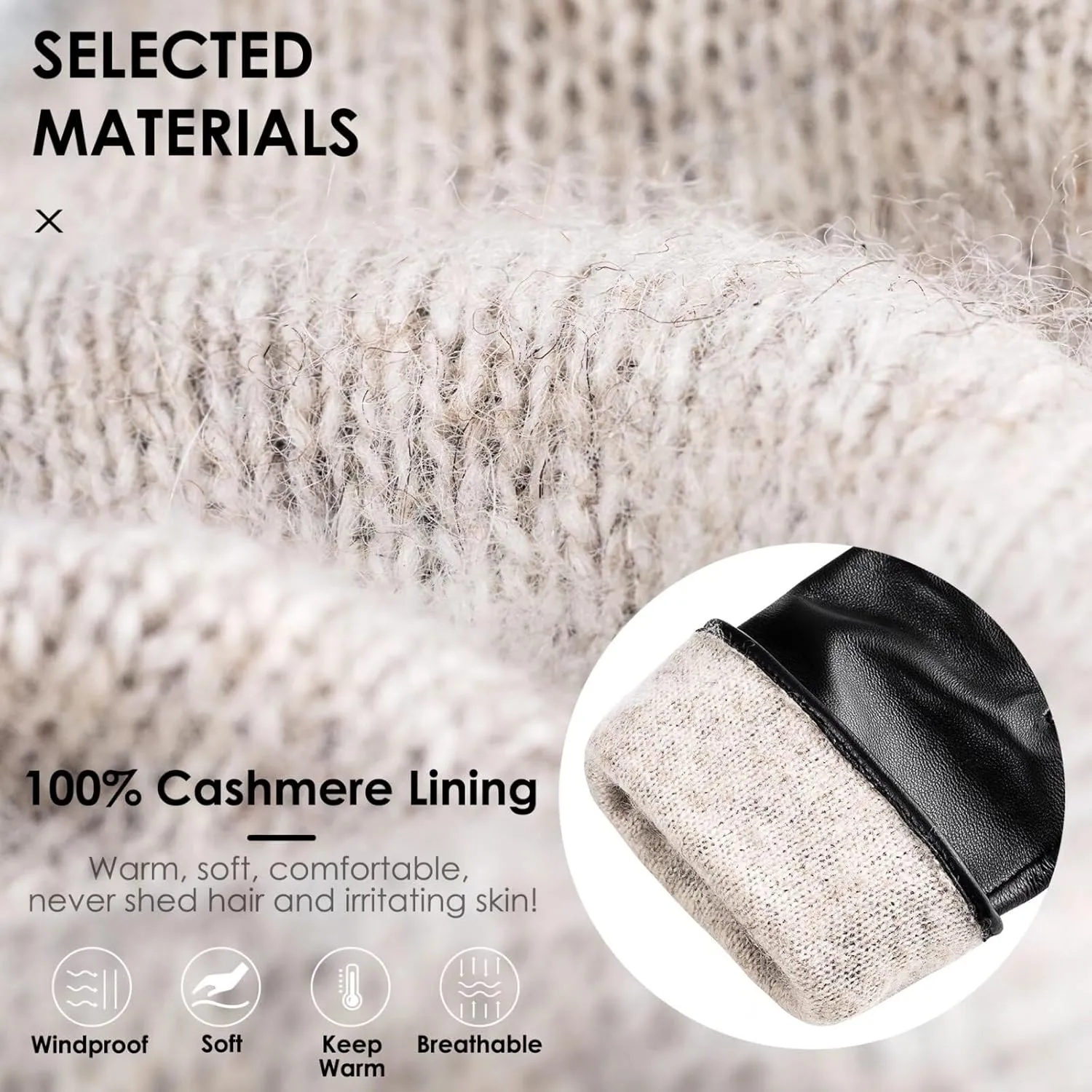 Winter Sheepskin Leather Gloves for Women, Fashion Driving Touchscreen Handwear with Thermal Cashmere Lining