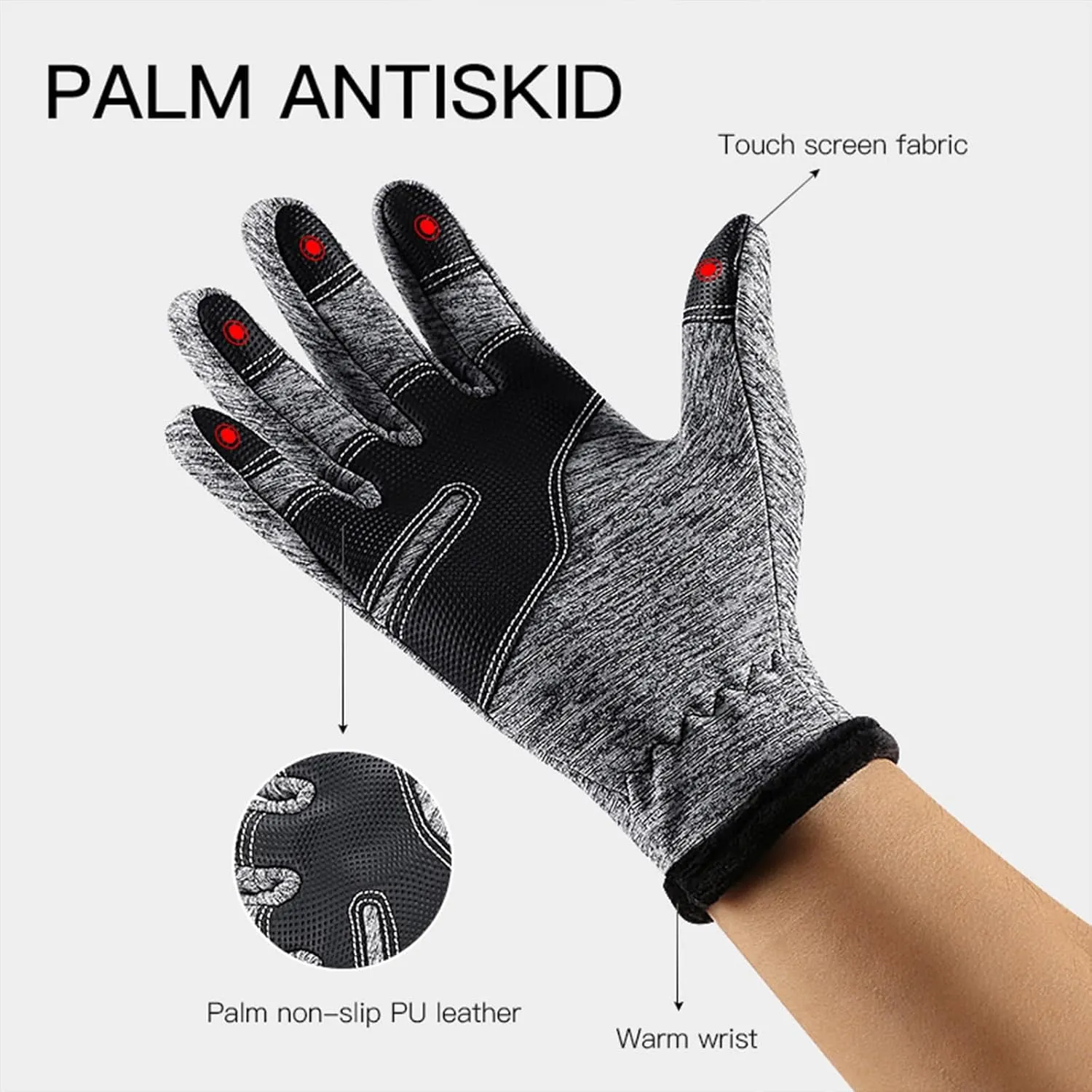 Winter Warm Gloves Men Women Touch Screen Waterproof Windproof Non-Slip Grips Glove, for Cycling Driving Running Hiking