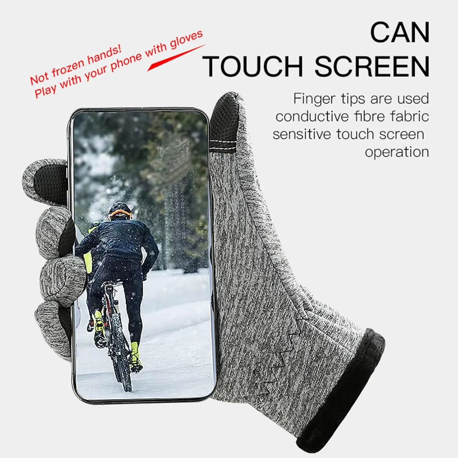Winter Warm Gloves Men Women Touch Screen Waterproof Windproof Non-Slip Grips Glove, for Cycling Driving Running Hiking