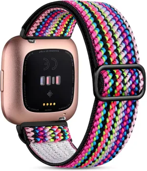 Witzon Elastic Bands Compatible with Fitbit Versa 2 / Versa/Lite, Soft Loop Nylon Fabric Breathable Stretchy Replacement Straps for Versa Smartwatch Wristband for Women Men, Colorful Rope