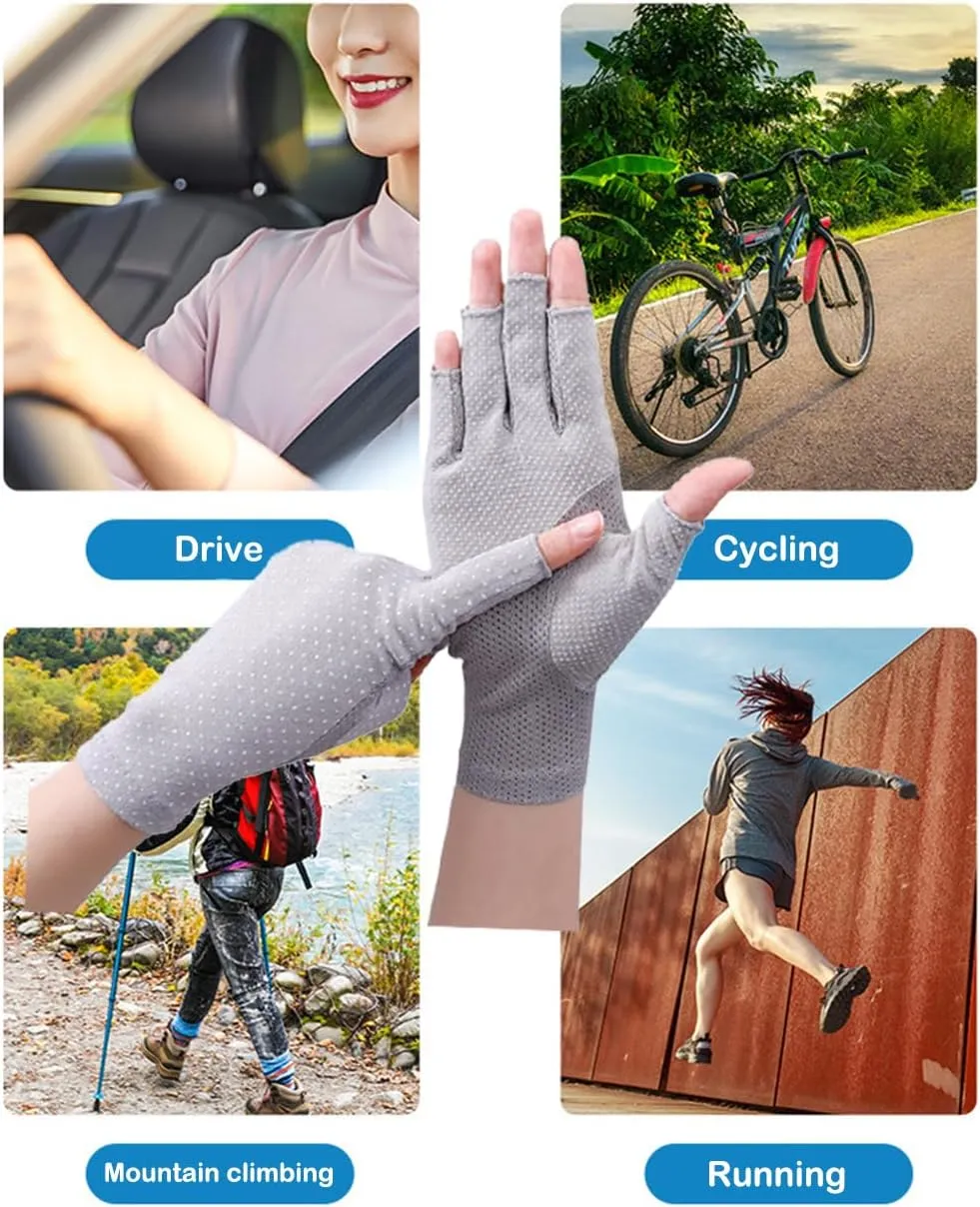 Women Driving Gloves Sun UV Protection Summer Outdoor Hiking UPF 50  Gloves Touchscreen Half-finger Gloves