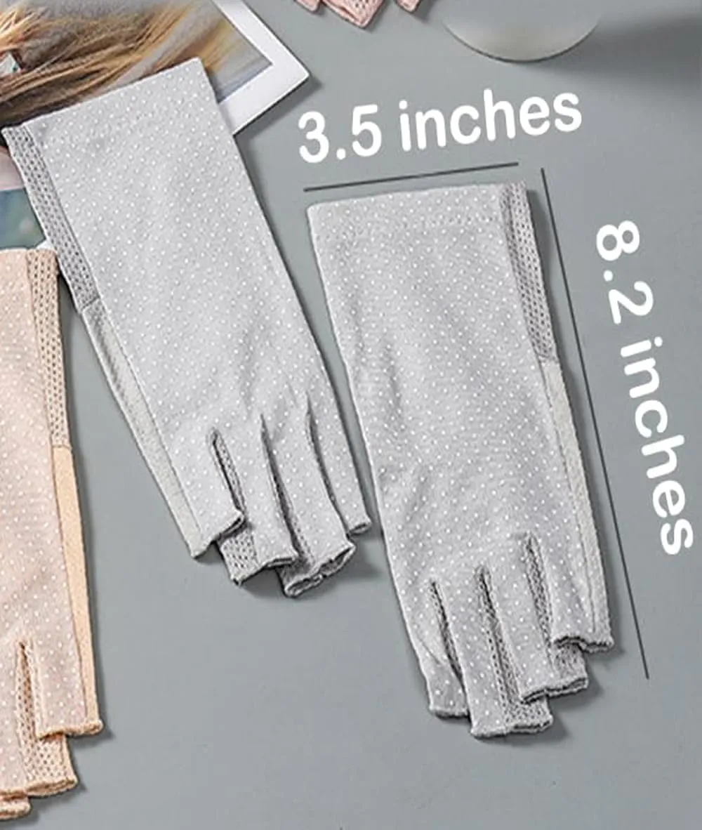 Women Sunblock Half Finger Gloves - Mesh Summer UV Protection Outdoor Nonslip Gloves for Hiking Driving Golfing