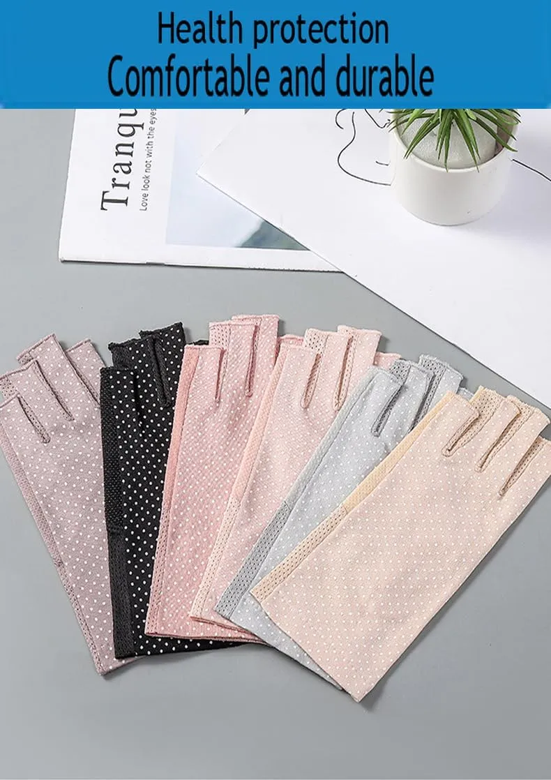 Women Sunblock Half Finger Gloves - Mesh Summer UV Protection Outdoor Nonslip Gloves for Hiking Driving Golfing