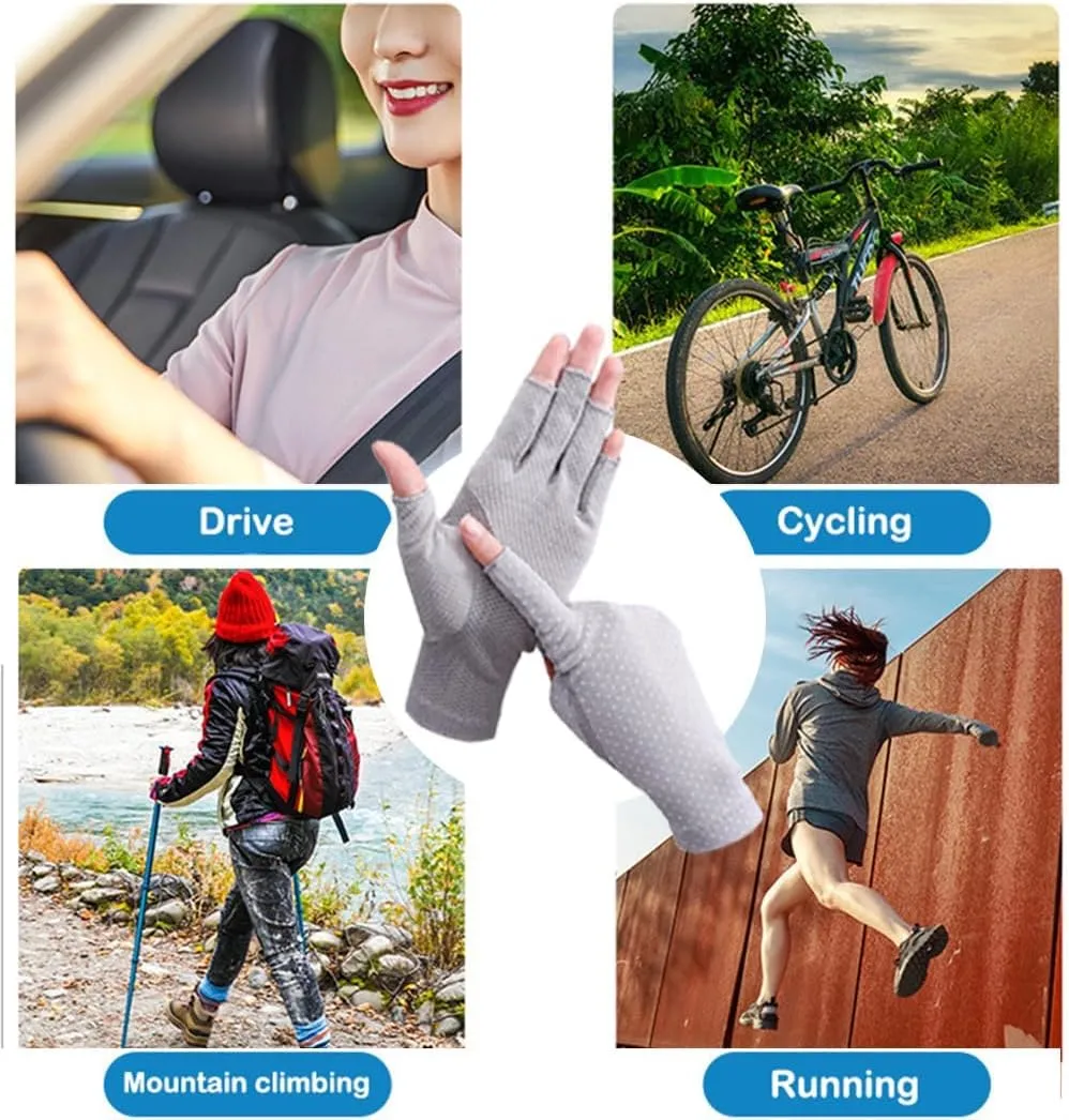 Women Sunblock Half Finger Gloves - Mesh Summer UV Protection Outdoor Nonslip Gloves for Hiking Driving Golfing