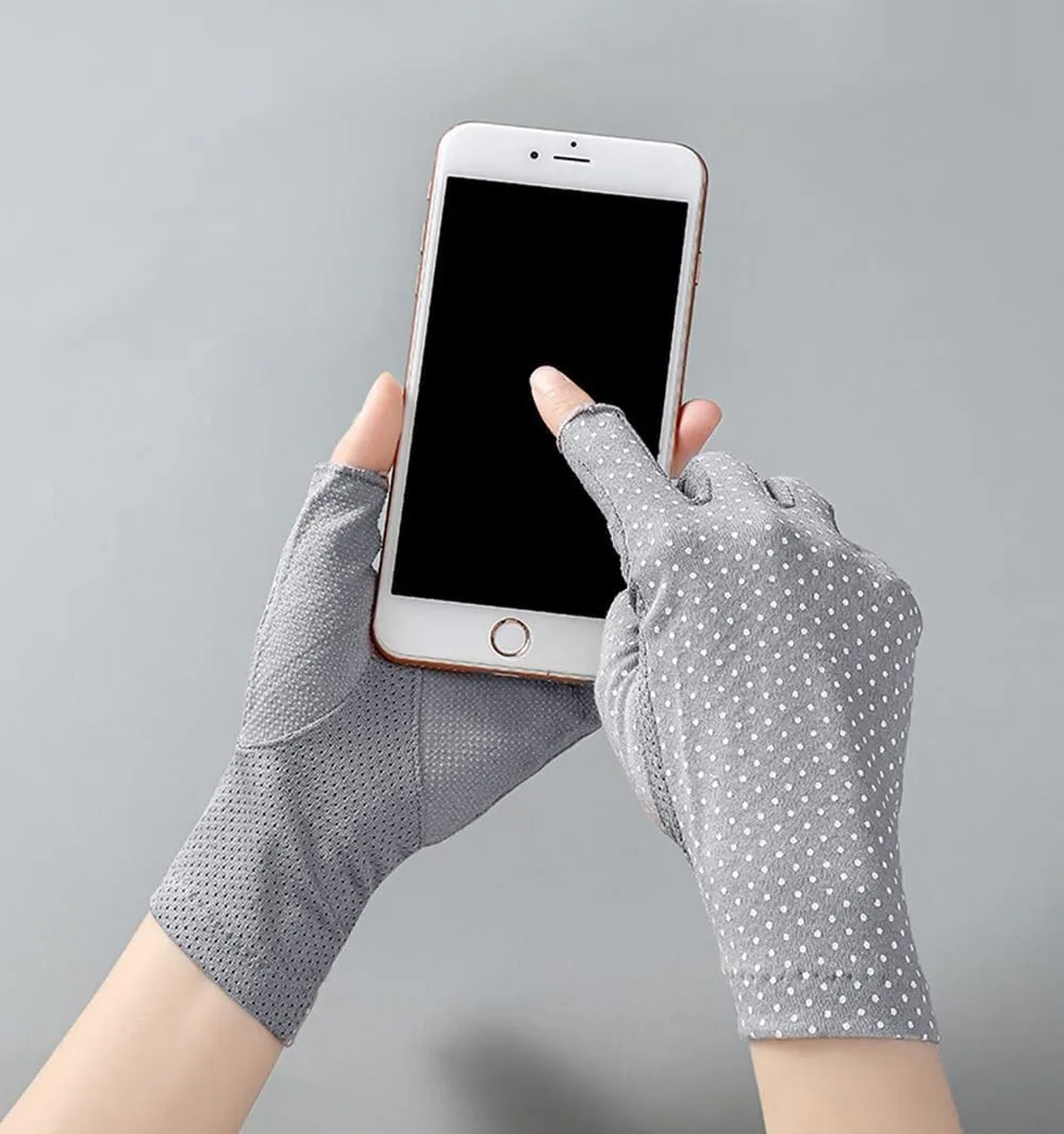 Women Sunblock Half Finger Gloves - Mesh Summer UV Protection Outdoor Nonslip Gloves for Hiking Driving Golfing