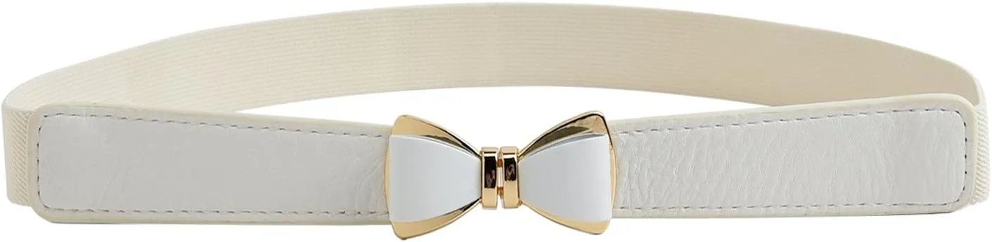 Womens 1" Width Bow Skinny Elastic Waist Belt Stretchy Belt Thin Belt