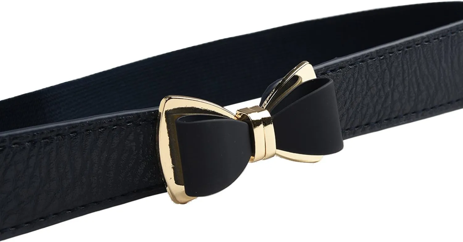 Womens 1" Width Bow Skinny Elastic Waist Belt Stretchy Belt Thin Belt
