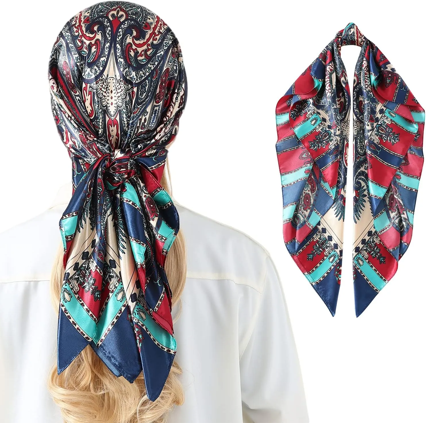 Women's 35" Satin Square Silk Like Hair Scarves and Wraps-Square Silk Head Scarf for wrapping hair