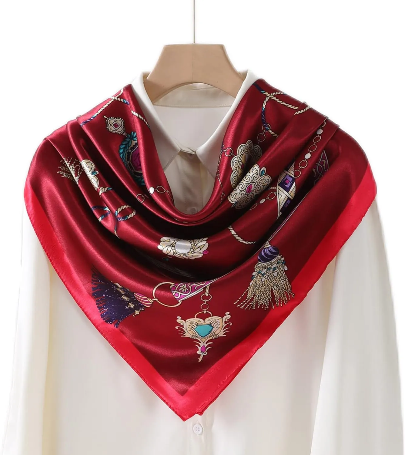 Women's 35" Satin Square Silk Like Hair Scarves and Wraps-Square Silk Head Scarf for wrapping hair
