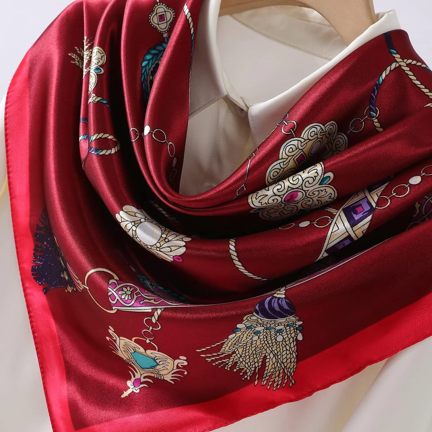 Women's 35" Satin Square Silk Like Hair Scarves and Wraps-Square Silk Head Scarf for wrapping hair