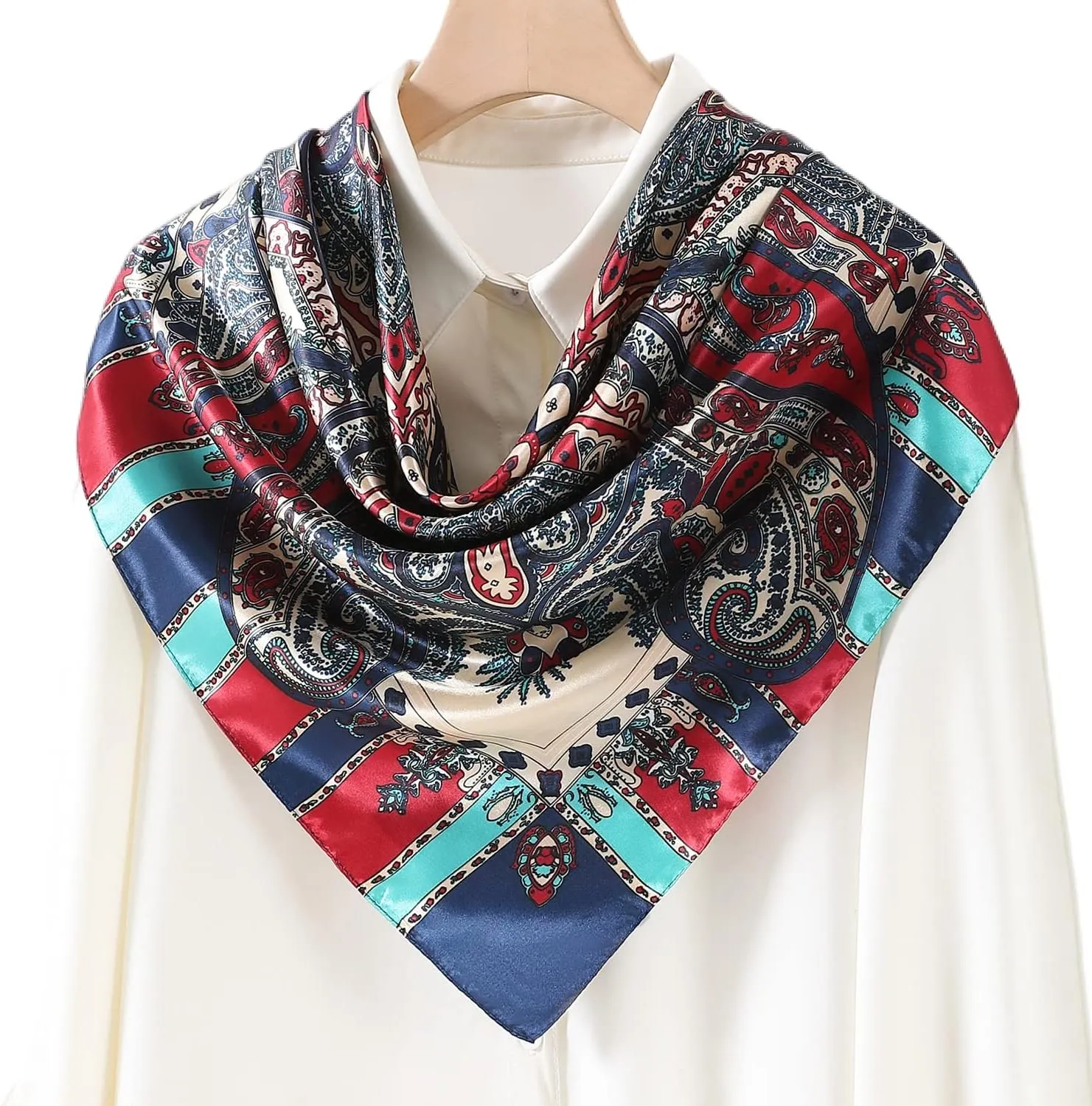 Women's 35" Satin Square Silk Like Hair Scarves and Wraps-Square Silk Head Scarf for wrapping hair