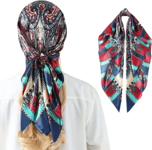 Women's 35" Satin Square Silk Like Hair Scarves and Wraps-Square Silk Head Scarf for wrapping hair