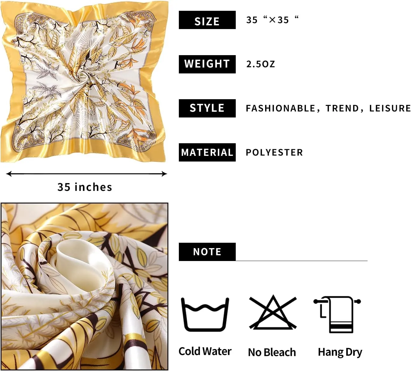 Women's 35" Satin Square Silk Like Hair Scarves and Wraps-Square Silk Head Scarf for wrapping hair