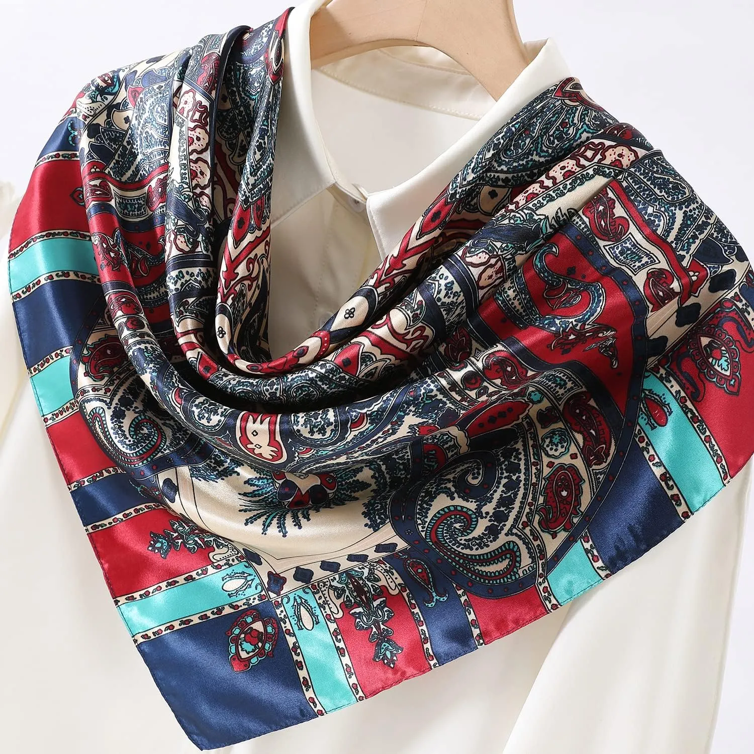 Women's 35" Satin Square Silk Like Hair Scarves and Wraps-Square Silk Head Scarf for wrapping hair