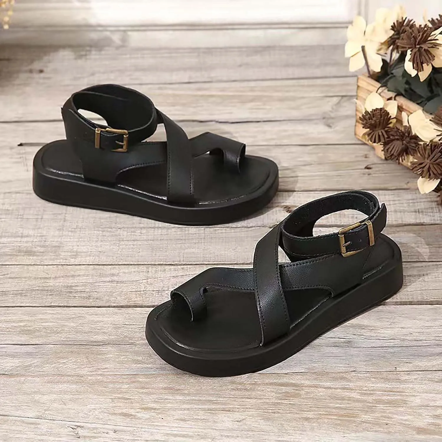 Women's Entry Ankle wrap Footbed Sandal with Comfort, Wide Widths Walking Sandals Comfortable Support Ankle Strap Platform Arch Summer Air Cushioned Beach Flat