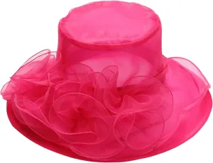 Women's Kentucky-Derby Hats Organza Church Fascinator Bridal Tea Party Wedding Hat Wide Brim Dress Hat Summer Sunhat