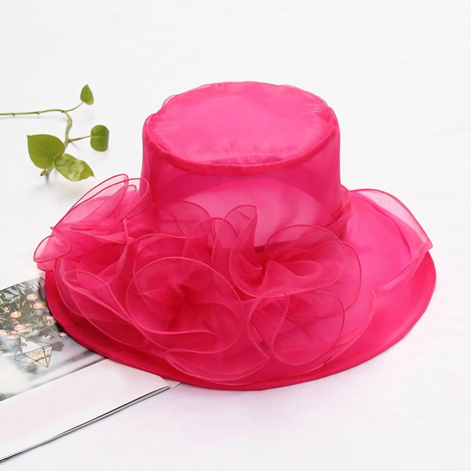 Women's Kentucky-Derby Hats Organza Church Fascinator Bridal Tea Party Wedding Hat Wide Brim Dress Hat Summer Sunhat