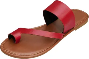 Women's Slide Sandals Dressy Summer Flat Comfortable Fashion Beach Slippers Clip Toe Leather Casual Sandals Lightweight Wide Width Footwear for Summer