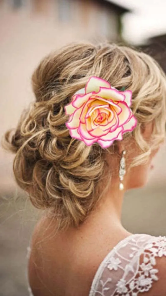 Women's Vintage Elegent Rose Flower Hairpin Hair Clip with Brooch for Party Travel Festivals (Black)
