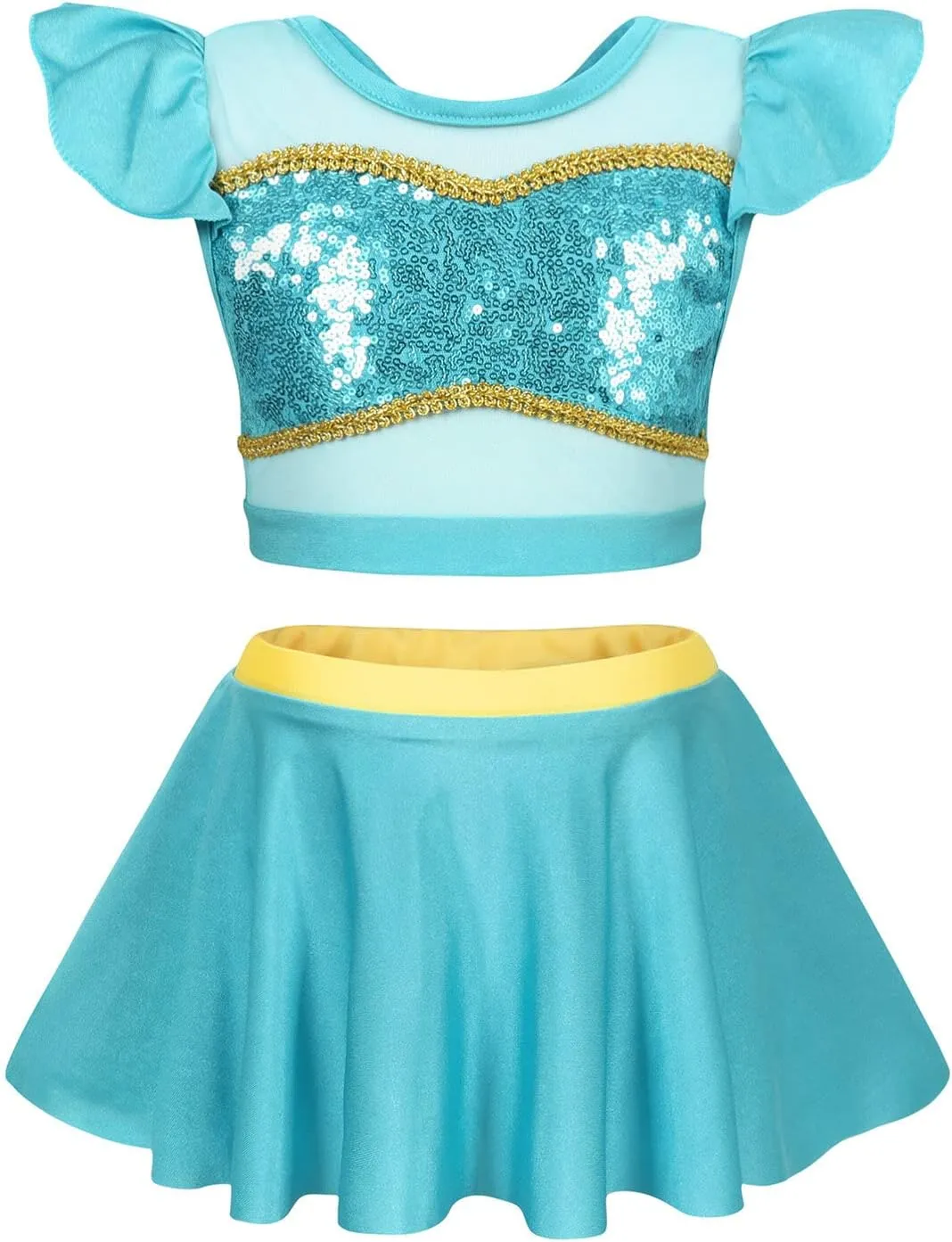 WonderBabe Girls Princess Two Piece Swimsuit Kids Bathing Suits Ruffles Fancy Swimwear Surf Beach Summer Swimming Tankini Set