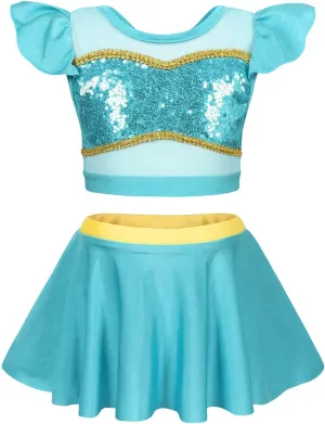 WonderBabe Girls Princess Two Piece Swimsuit Kids Bathing Suits Ruffles Fancy Swimwear Surf Beach Summer Swimming Tankini Set