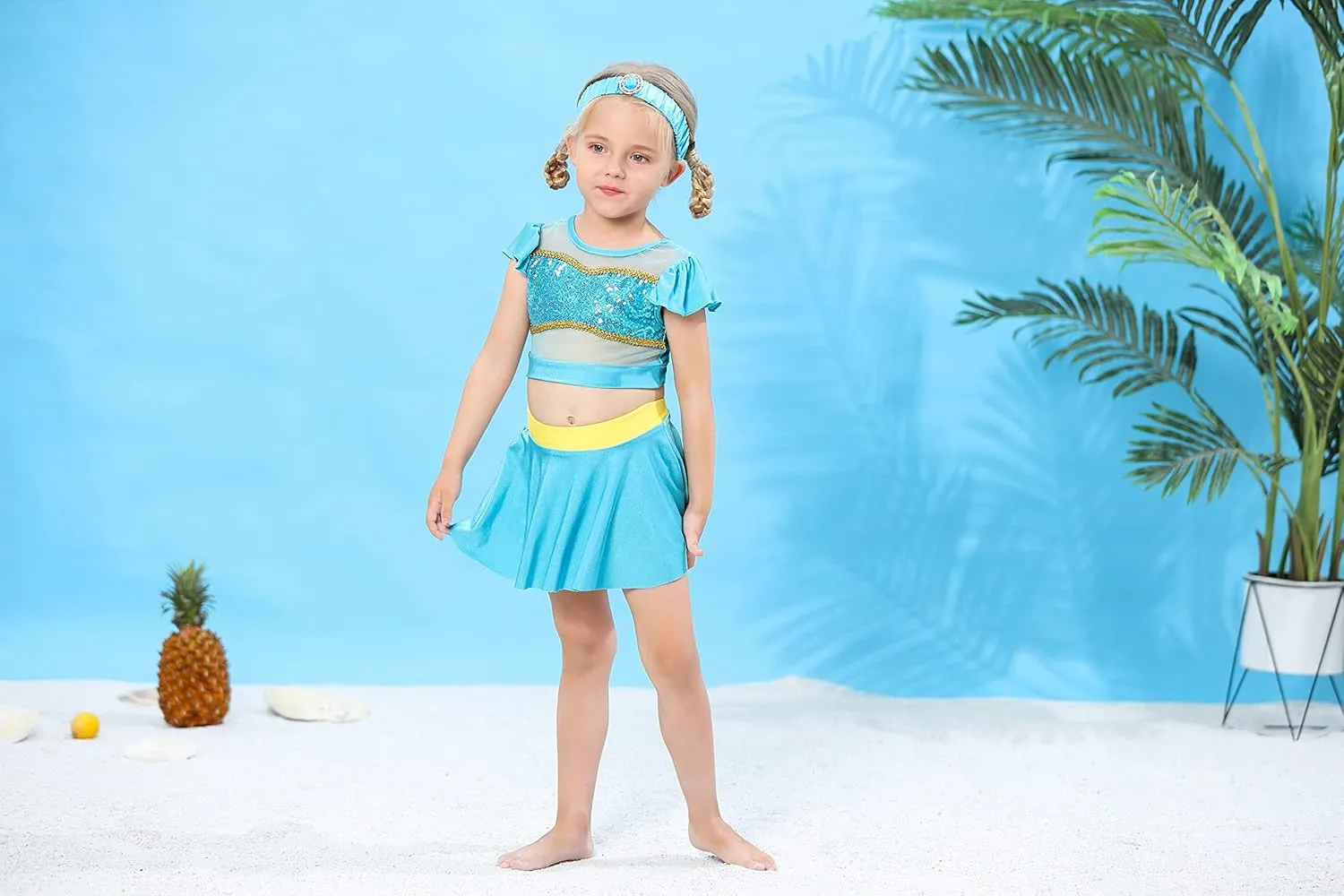 WonderBabe Girls Princess Two Piece Swimsuit Kids Bathing Suits Ruffles Fancy Swimwear Surf Beach Summer Swimming Tankini Set