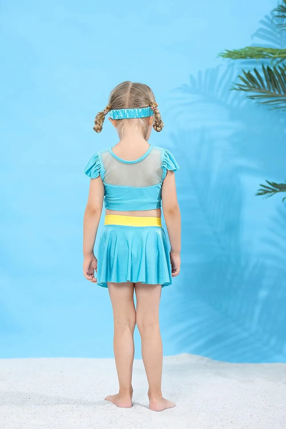 WonderBabe Girls Princess Two Piece Swimsuit Kids Bathing Suits Ruffles Fancy Swimwear Surf Beach Summer Swimming Tankini Set