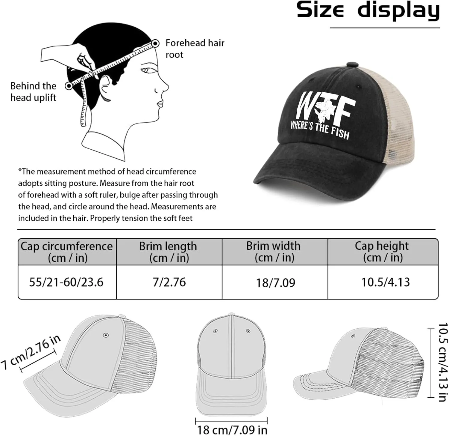 WTF Where's The Fish Hat for Women Dad Hats with Design Caps