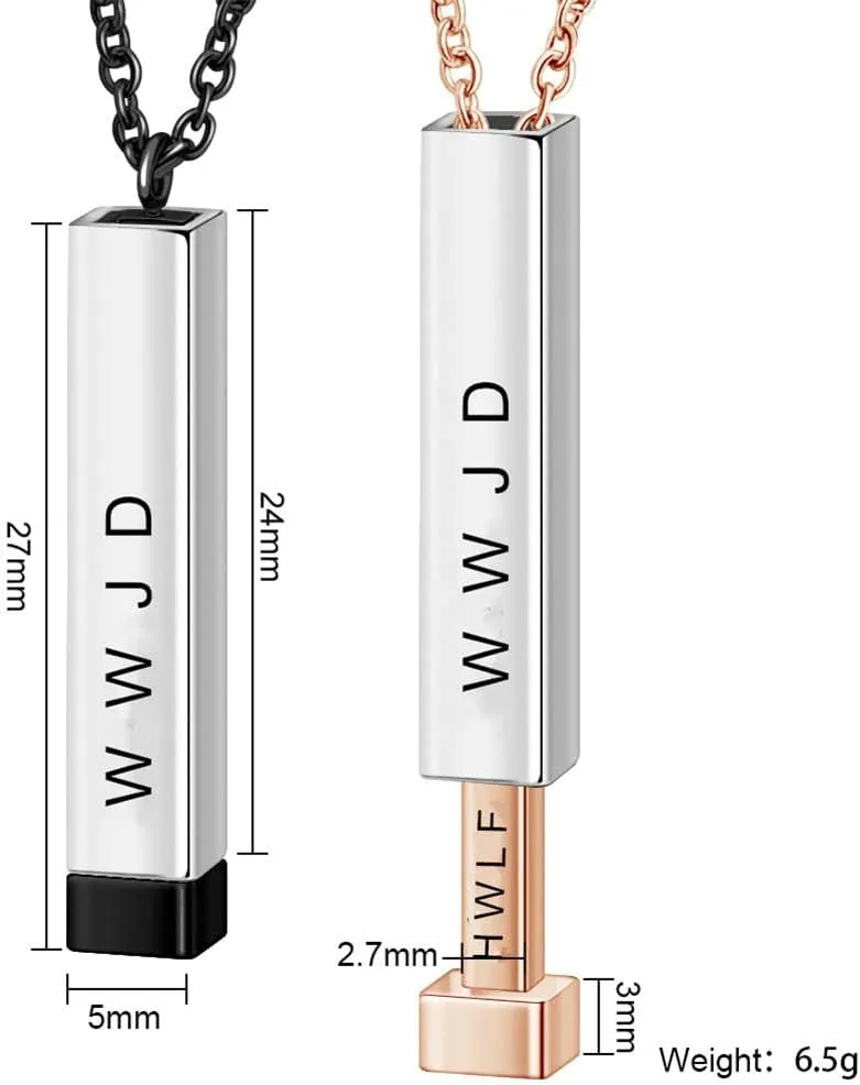 WWJD HWLF Bar Necklace for Men Women,What Would Jesus Do He Would Love First 3D Bar Pendant Stainless Steel Pull and Push Necklace Inspirational Religious Reminder Jewelry Gift for Him Her