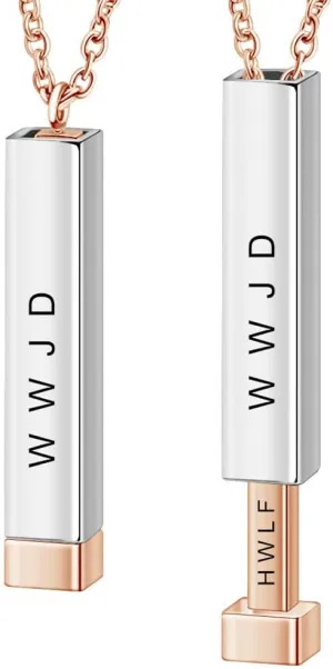 WWJD HWLF Bar Necklace for Men Women,What Would Jesus Do He Would Love First 3D Bar Pendant Stainless Steel Pull and Push Necklace Inspirational Religious Reminder Jewelry Gift for Him Her