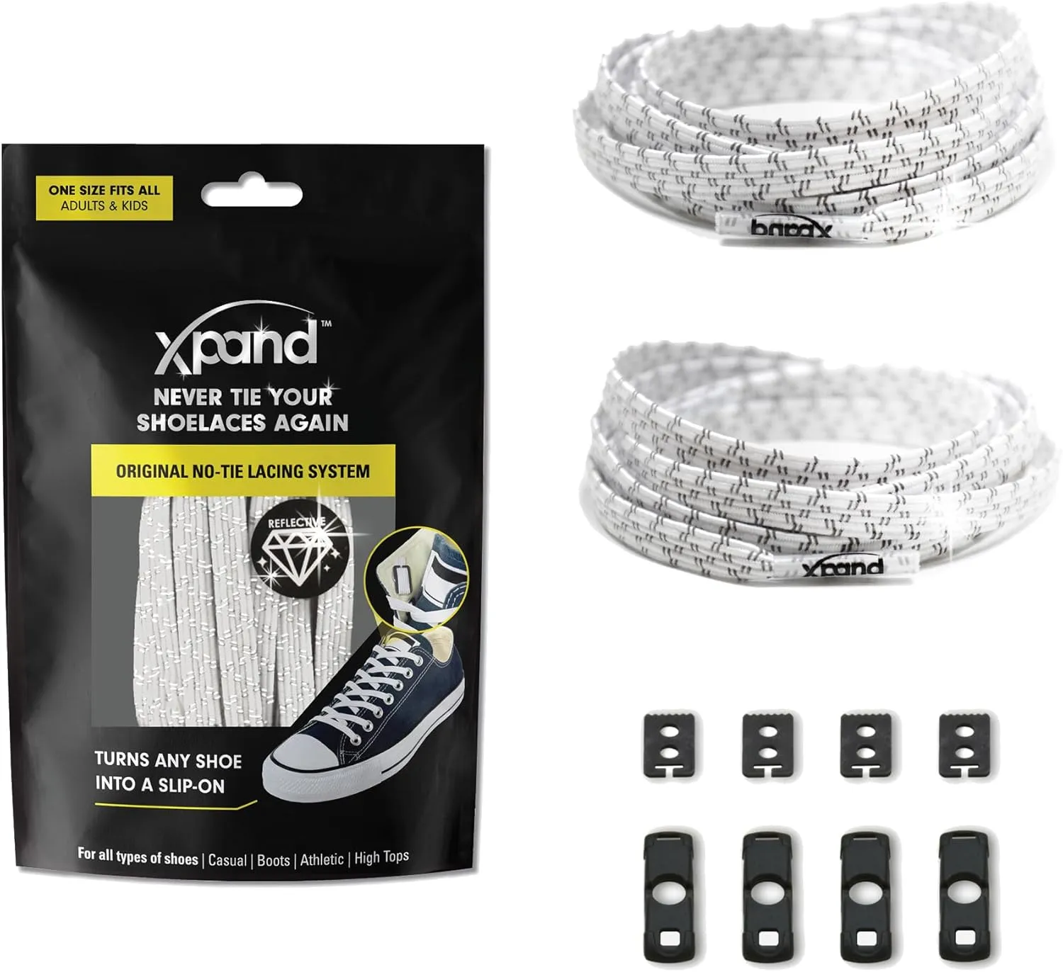 Xpand No Tie Elastic Shoelaces with Hidden Lace Locks. Tieless Stretch Comfort. One Size Fits All for Sports and Training