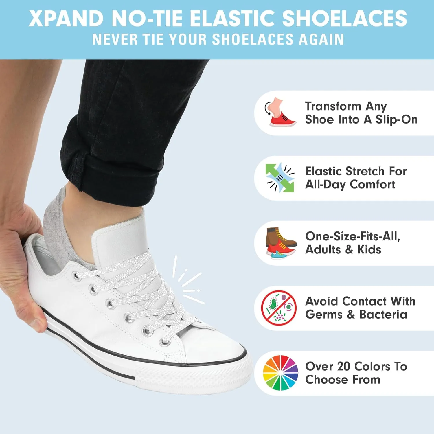 Xpand No Tie Elastic Shoelaces with Hidden Lace Locks. Tieless Stretch Comfort. One Size Fits All for Sports and Training