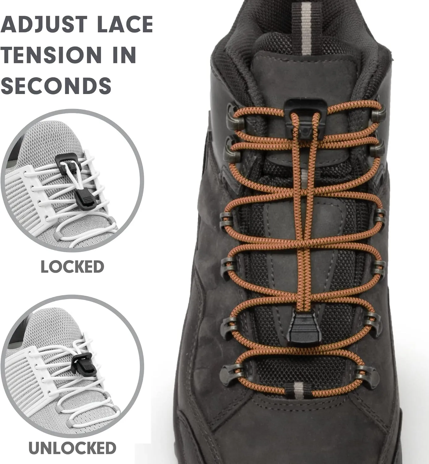 Xpand Round Lacing. Elastic No Tie Shoelaces - Quick Release Tension Control - One Size Fits All Adult and Kids Shoes