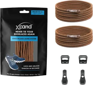Xpand Round Lacing. Elastic No Tie Shoelaces - Quick Release Tension Control - One Size Fits All Adult and Kids Shoes