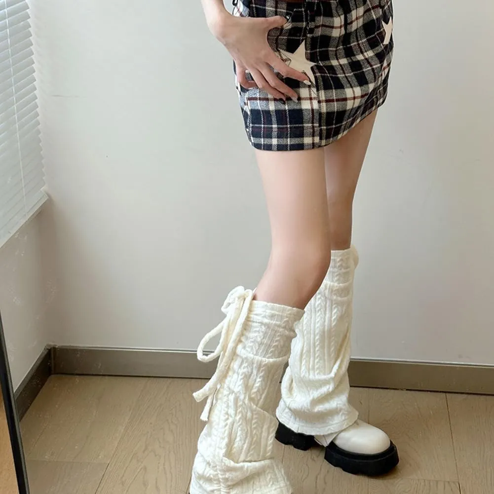YELAIVP Women's Leg Warmers Knit Kawaii Y2K Harajuku Leg Warmers with Adjustable String for Women Lolita Accessories